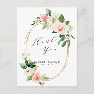 Postal Boda del marco dorado de Rubor White Bloom Gracias