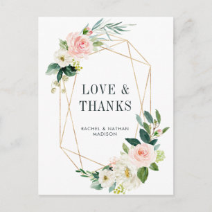 Postal Boda del marco dorado de Rubor White Bloom Gracias