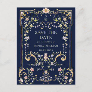 Postal Boda del marco floral de la Gracia Ornate Victoria