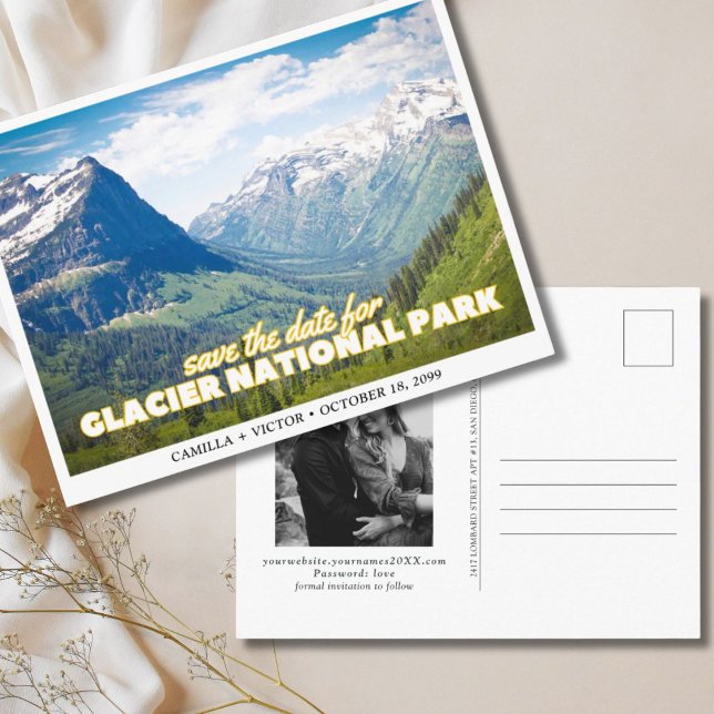 Postal Boda del Parque Nacional Glacier Salva la Fecha (Glacier National Park Wedding Save the Date Postcard)