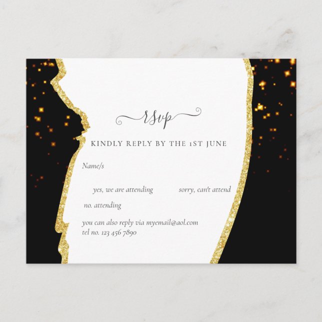 Postal Boda del Purpurina Sublime de Oro Negro (Anverso)