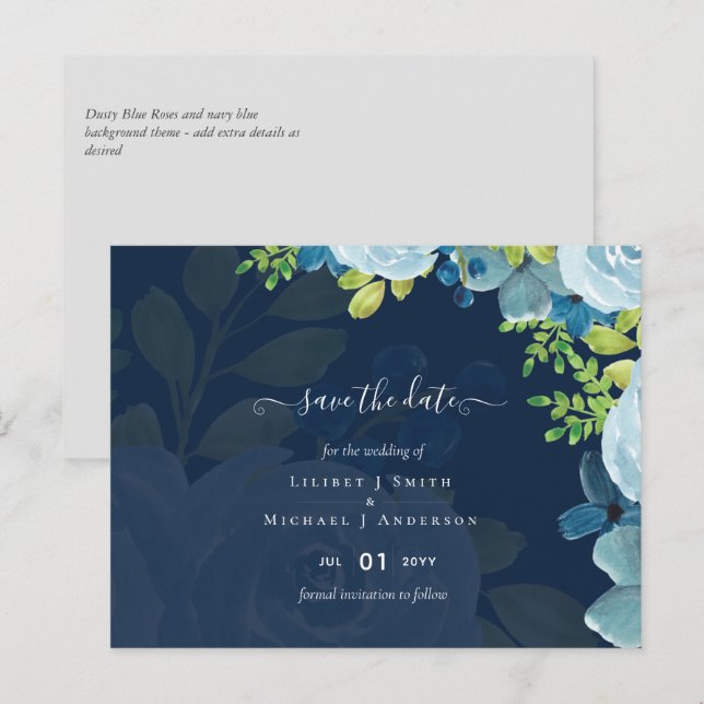 Postal Boda del sabio de las flores azules del polvo del  (Anverso / Reverso)