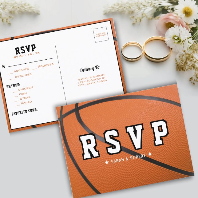 Postal Boda deportiva de baloncesto RSVP (Basketball Sport Wedding RSVP Postcard)