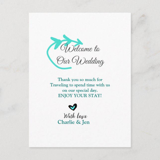 Postal Boda Destino celebración de viaje bienvenido (Anverso)