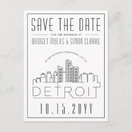 Postal Boda Detroit | Estilizado Skyline Guardar la fecha