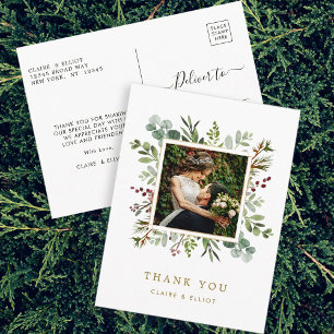 Postal Boda dorada de Navidad botánica Foto de agradecimi