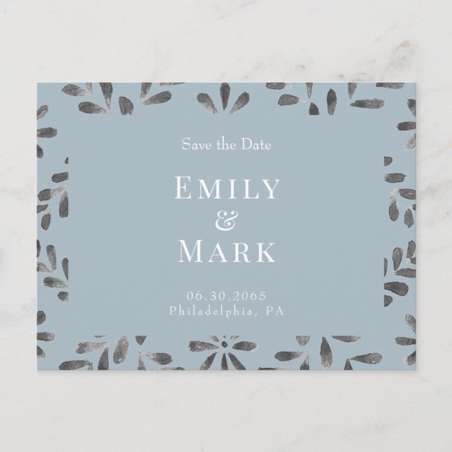 Postal Boda Dusty Blue Elegant Save the Date (Anverso)