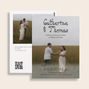 Postal Boda Económica Fancy Rústico Código QR de 3 Fotos