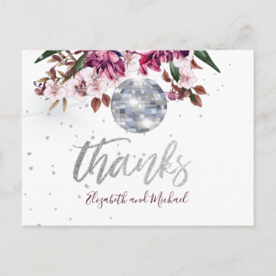Postal Boda elegante burgundy plata Disco agradecimiento