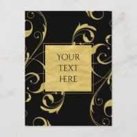 Boda elegante con remolino floral en negro y oro f