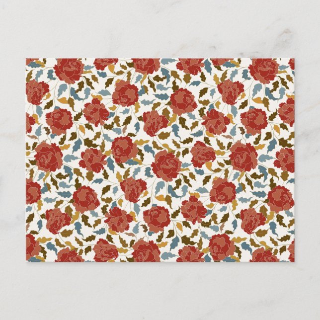 Postal Boda elegante de la flor rosa roja dorada (Anverso)