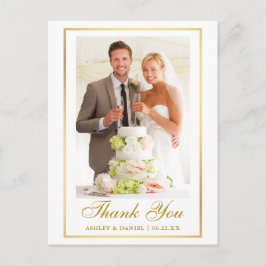 Postal Boda elegante Foto Marco dorado Agradecimiento