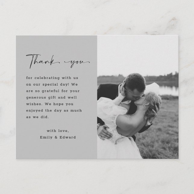 Postal Boda Elegante Letra Personalizada Foto Agradecimie (Anverso)