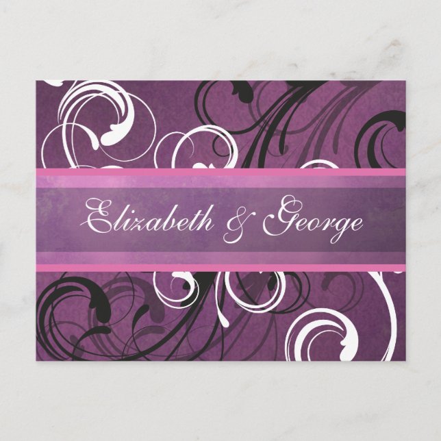 Postal Boda elegante Royal Purple Grunge Damask (Anverso)