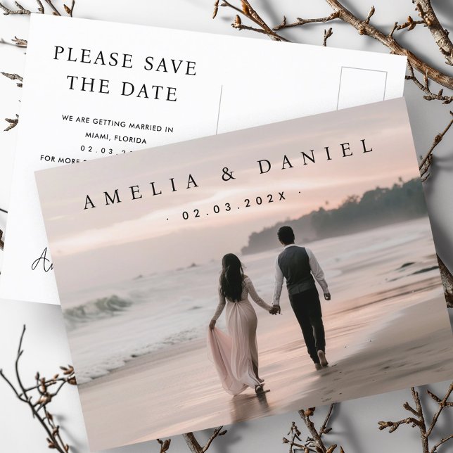 Postal Boda elegante, salva la foto de la fecha (Elegant wedding save the date photo postcard)