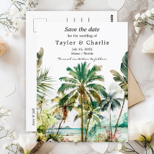 Postal Boda en Destino de Playa Tropical - Guardar la Fec