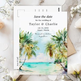 Postal Boda en Destino de Playa Tropical - Guardar la Fec