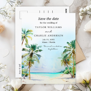 Postal Boda en Destino de Playa Tropical - Guardar la Fec