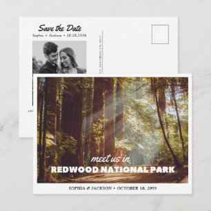 Postal Boda en el Parque Nacional Redwoods Save the Date