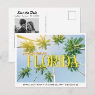 Postal Boda en Florida Save the Date Palma Retro