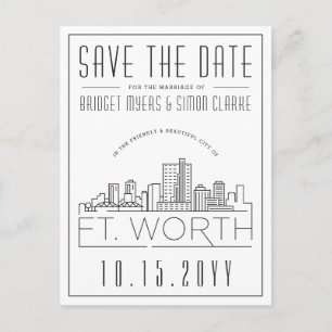 Postal Boda en Fort Worth Silueta Estilizada de la Ciud