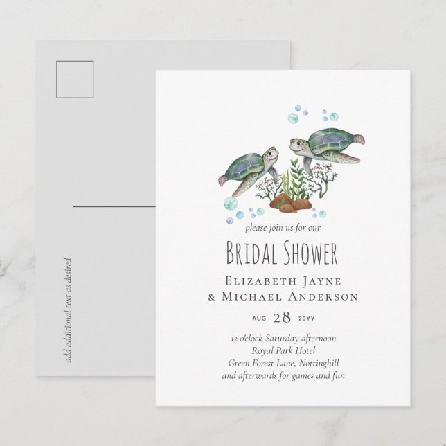 Postal Boda en la playa de las tortugas marinas (Anverso / Reverso)