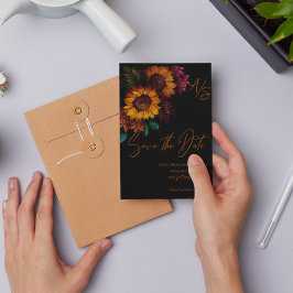 Postal Boda en monograma de Naranja quemado negro salva l