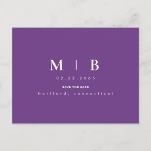 Postal Boda en Monograma Lavender Guardar la fecha