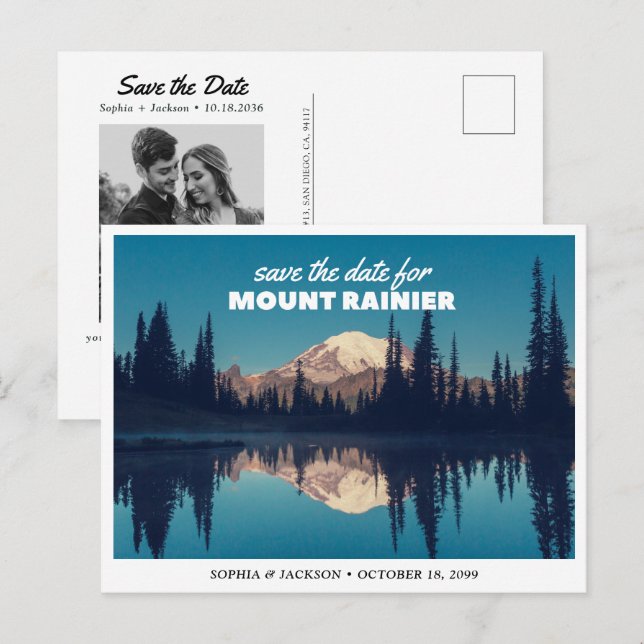 Postal Boda en Mount Rainier - Save the Date Retro (Anverso / Reverso)