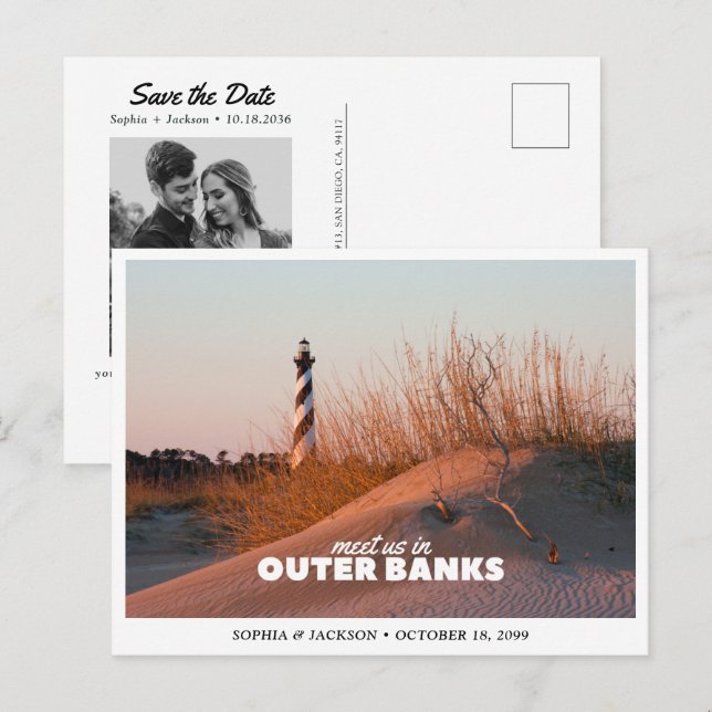 Postal Boda en Outer Banks Save the Date Viaje Retro (Anverso / Reverso)