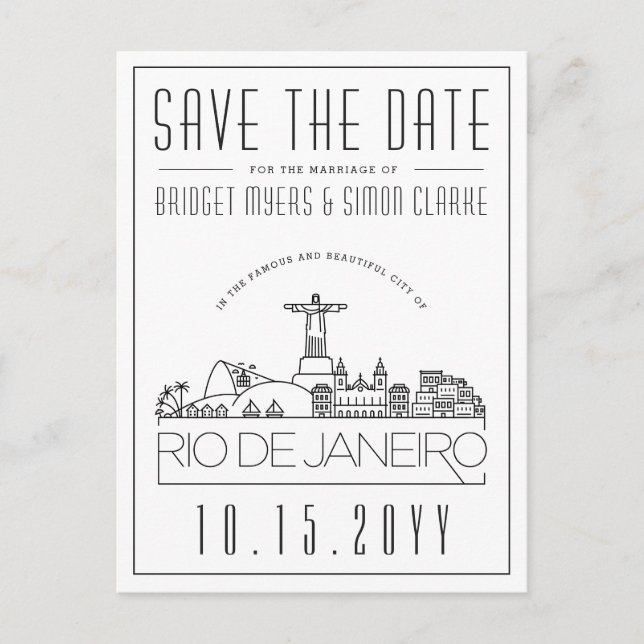 Postal Boda en Río, Brasil Skyline Save the Date (Anverso)