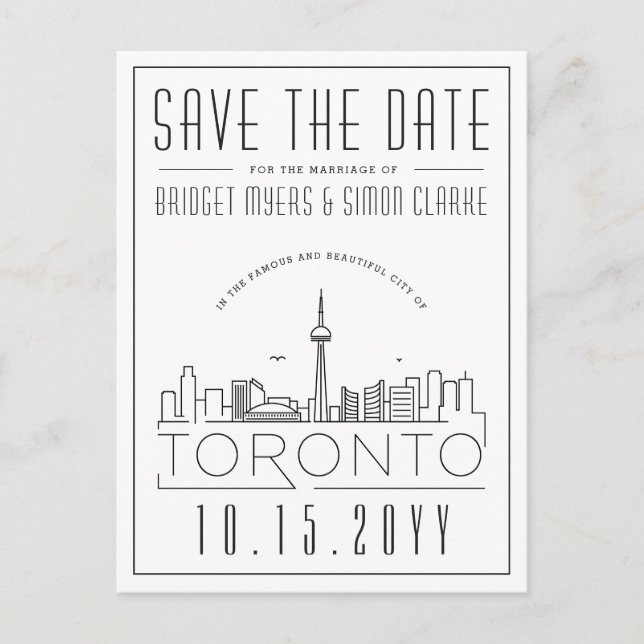 Postal Boda en Toronto, Canada Skyline Save the Date (Anverso)