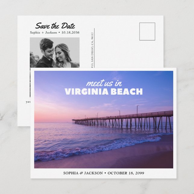 Postal Boda en Virginia Beach, guardar la fecha de viaje  (Anverso / Reverso)