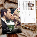 Postal Boda Escrito A Mano Moderada De Presupuesto Gracia<br><div class="desc">Moderna Y Elegante Boda De Guión Letrado A Mano. Gracias Postcard. Modern Stylish boda gracias a la plantilla de postcard que incluye una foto vertical completa en el frente con el texto superpuesto "Gracias" en un tipo de letra manuscrito de tipografía en color blanco en la imagen. Personalice el nombre...</div>