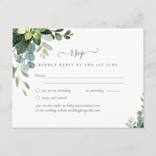 Postal Boda español NUESTRA BODA Eucalyptus Greenerenery (Anverso)