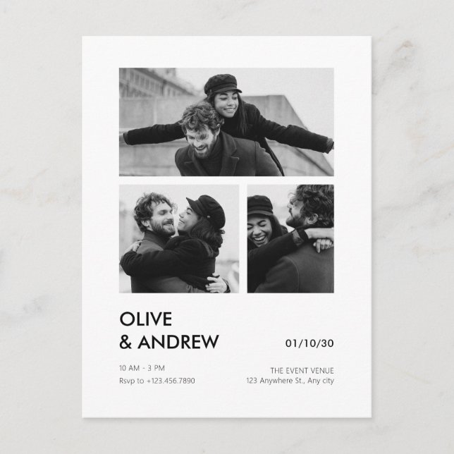 Postal Boda estético moderno de collage de fotos (Anverso)
