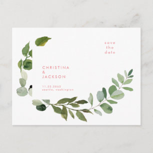 Postal Boda Eucalyptus Texto rosa Guardar la fecha