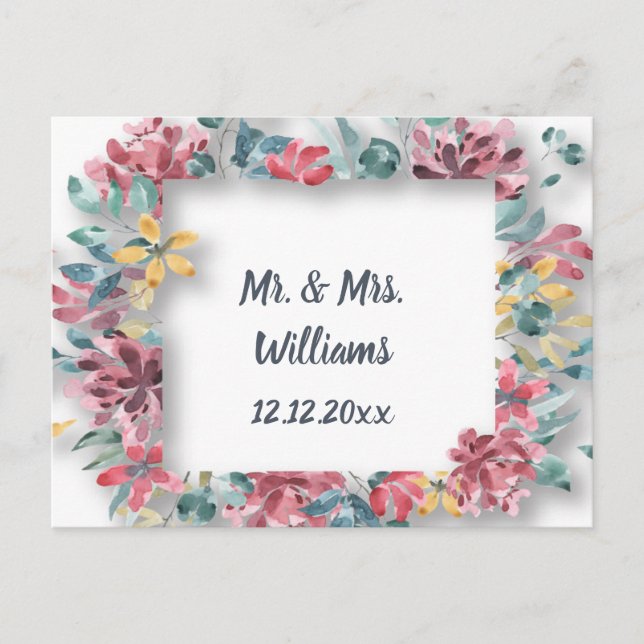 Postal Boda Felicitaciones Consejo Flores Elegantes (Anverso)