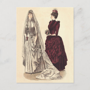 Postal Boda Fiesta nupcial vintage novias y damas de hono