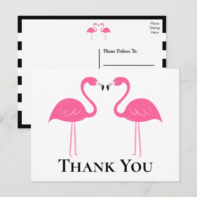Postal Boda Flamingo Rosa Negro Beach Gracias (Anverso / Reverso)