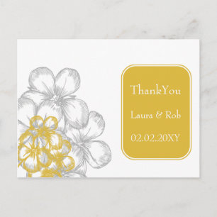 Postal boda floral amarillo-gris