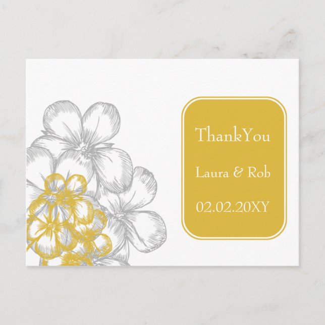 Postal boda floral amarillo-gris (Anverso)