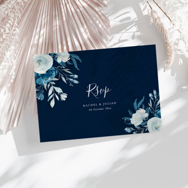 Postal Boda floral azul acuarela RSVP (Subido por el creador)
