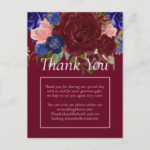Postal Boda Floral Azul Borgoña Elegante De Presupuesto