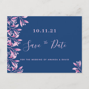 Postal Boda floral azul rosa