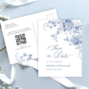 Postal Boda floral azul turquesa victoriana salva la fech