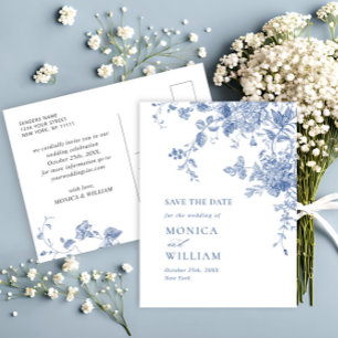 Postal Boda floral azul turquesa victoriana salva la fech