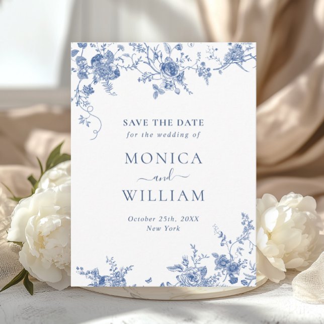 Postal Boda floral azul victoriana francesa salva la fech (Subido por el creador)