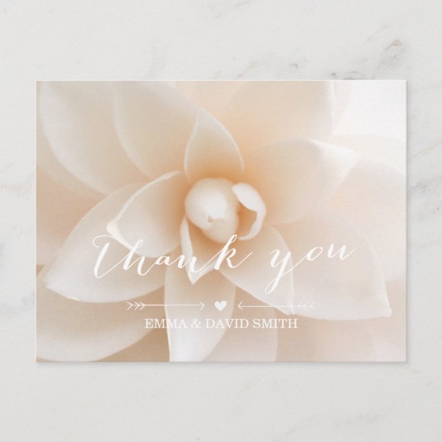 Postal Boda Floral Blanca Simple Gracias (Anverso)