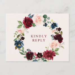 Postal Boda floral borgoñona RSVP